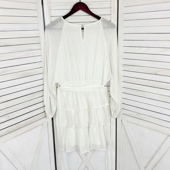 Entro Elizabeth Tiered Ruffle Bubble Sleeve Mini Dress White Medium Boho - Picture 11 of 16